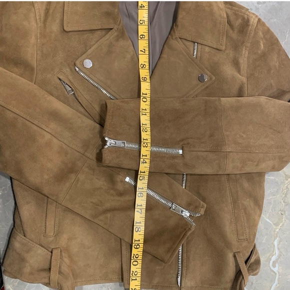 Theory Cropped Lambskin Suede Leather Moto Jacket in Caramel Sz S - Picture 7 of 14
